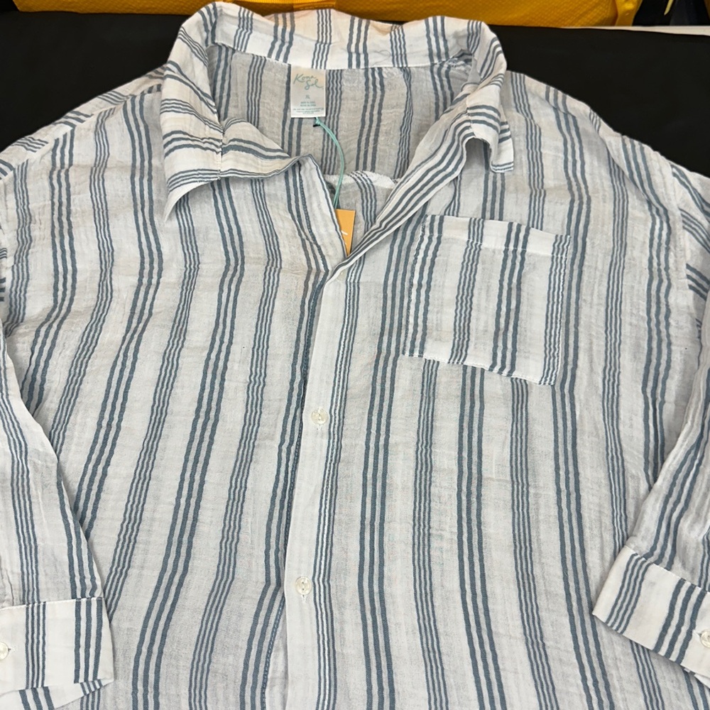 Kona Sol size xl new Blue and White Striped Button-Up Shirt swim coverup size 16